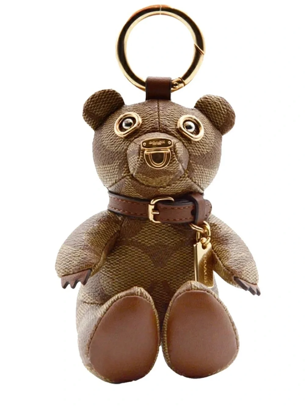 Coach Bear Bag Charm In Signature Canvas in Khaki/ Saddle CI012 NWOT